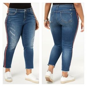 INC Plus Size Cropped Racing-Stripe Jeans